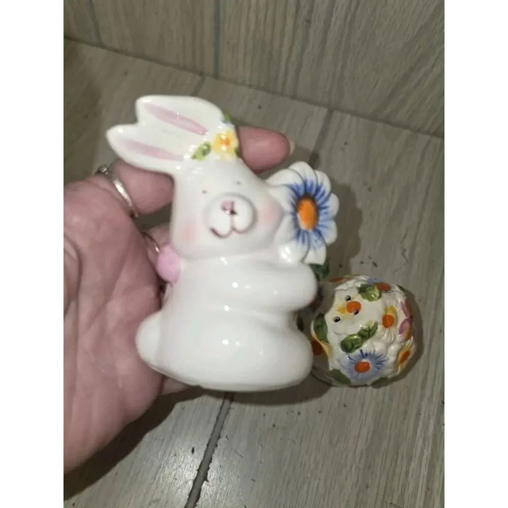 Vtg Easter Egg Plate Bunny Salt n Pepper Shakers Deviled Egg Plate Egg Display